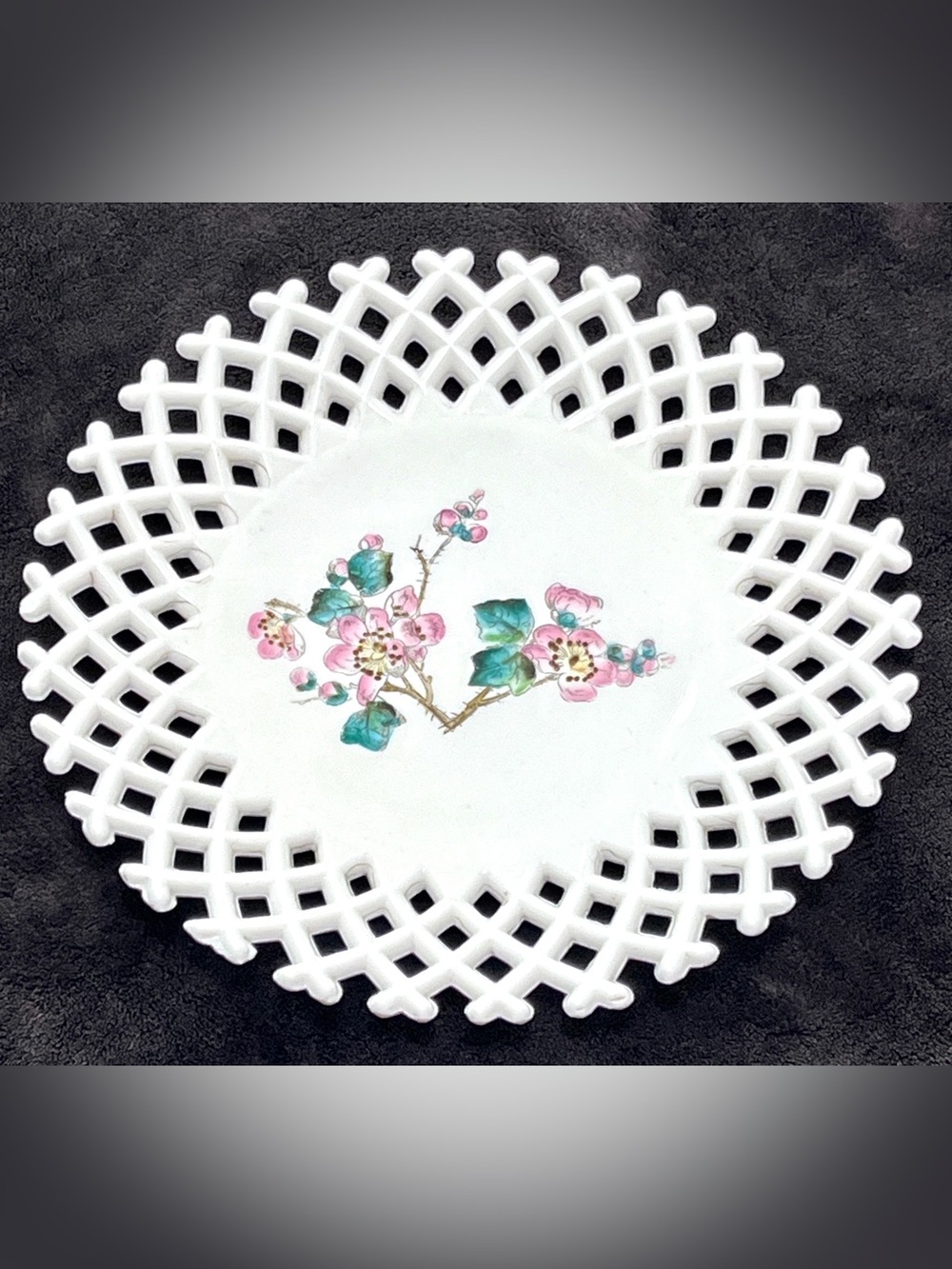 Antique 1885-1895 EAPG Challinor Taylor Milk Glass Lattice Edge Plate